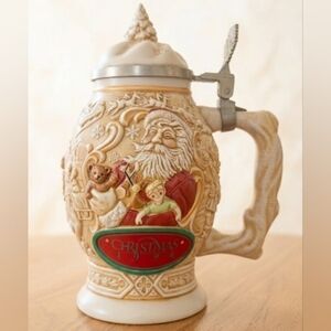 Vintage 1994 Avon Father Christmas Stein Ceramarte Brazil Lidded Beer Mug